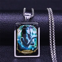 tarot small glacoide obsidian temperance necklaces stainless steel glass statement necklace menwomen jewelry bijoux femme nxs06