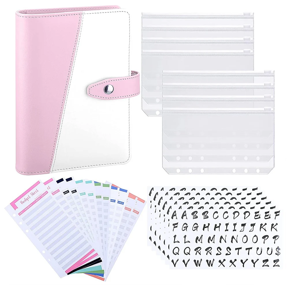 

A6 Notebook Binder Cover Cash Budget Binder Plan Manual,Binder Pockets,Expense Budget Sheets and Sticker Labels