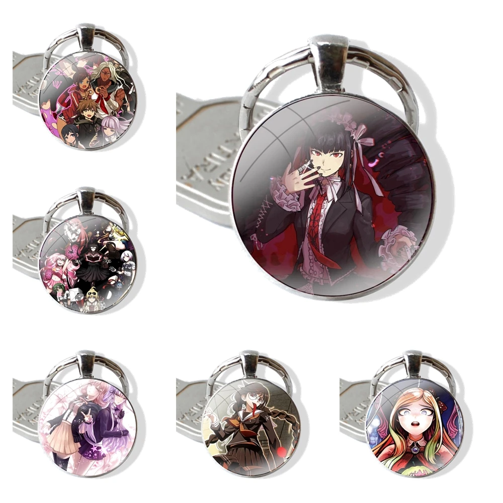 

Cartoon Creative Design Fashion Danganronpa Punk Chain Pendant Car Key Chains Handmade Glass Cabochon Keychain