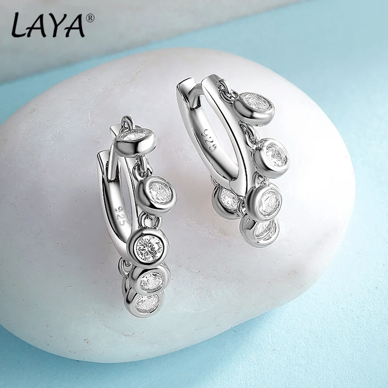 LAYA 100% Стерлингового Серебра 925 Пробы Блестящие Серьги-кольца с несколькими