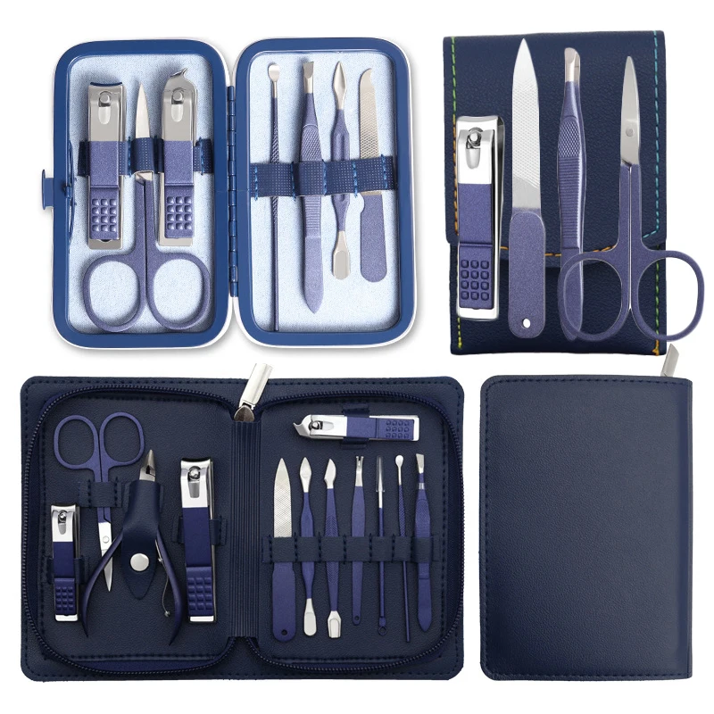 

фрезы для маникюра Professional Nail Clipper Kit Stainless Steel Blue Manicure Set Nail Scissors Cuticle Trimmer Cutters Travel