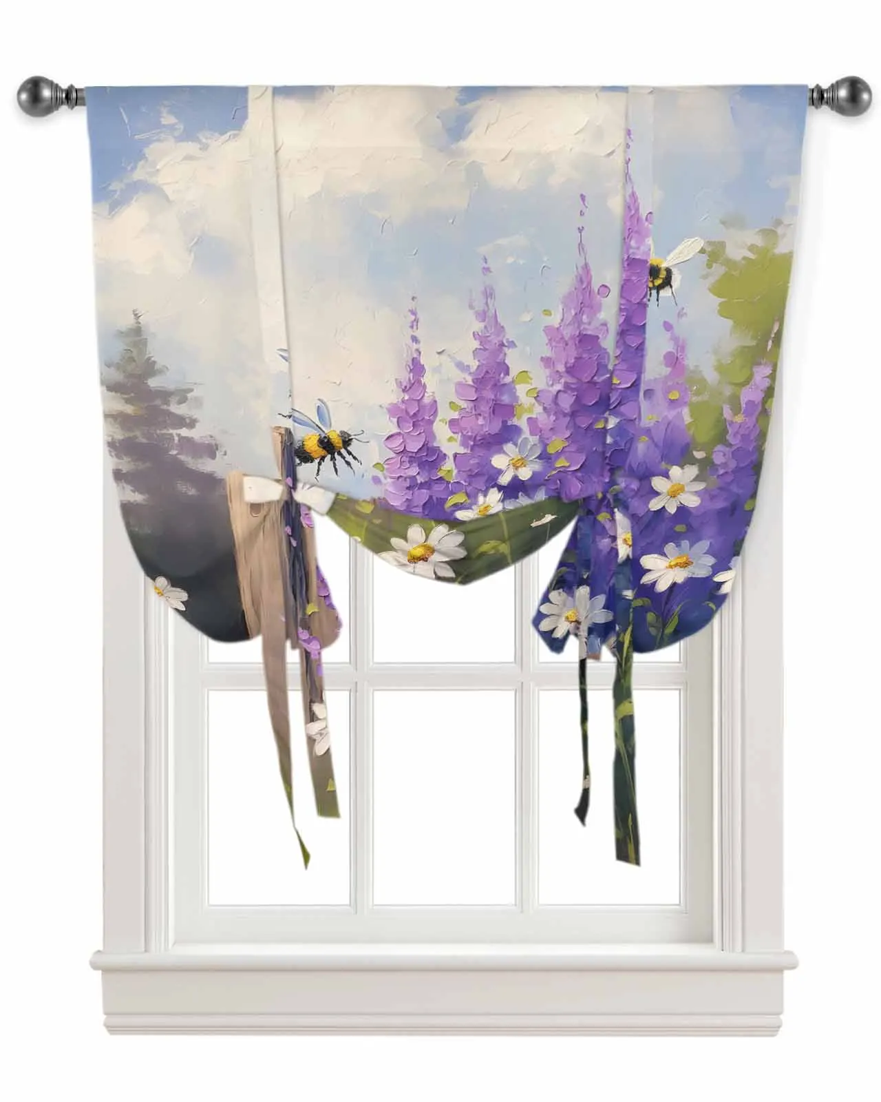 Картина маслом фиолетовая лаванда Маргаритка пчела оконные занавески для