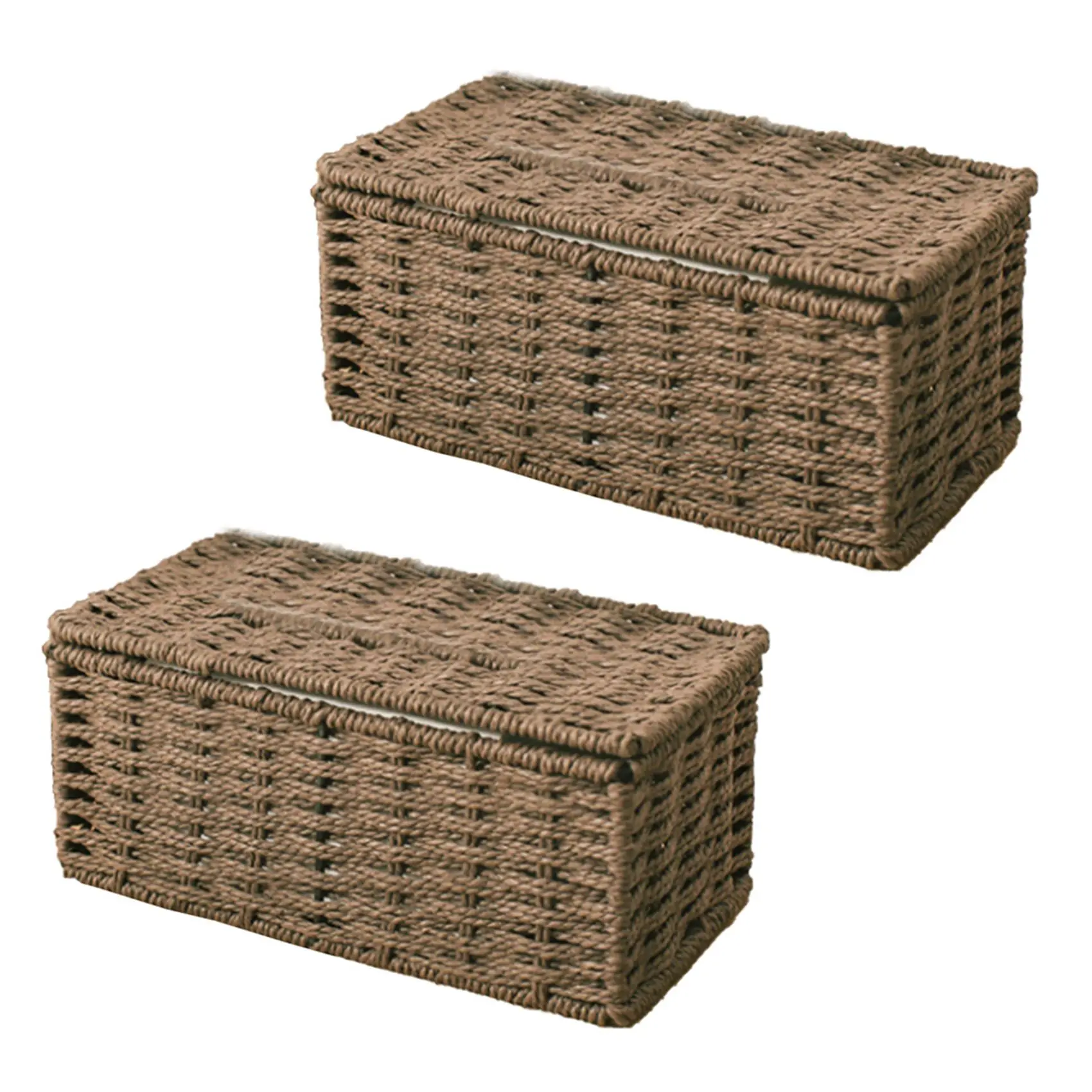 

2X Rattan Tissue Box Vintage Napkin Holder Case Clutter Storage Container Cover Living Room Desk Decoration (Coffee)
