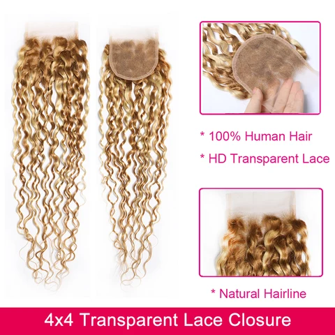 Maxine хайлайтер воды волны кружева закрытия только человеческие волосы P27/613 HD кружева закрытия воды волнистые вьющиеся волосы закрытия 100% человеческие волосы