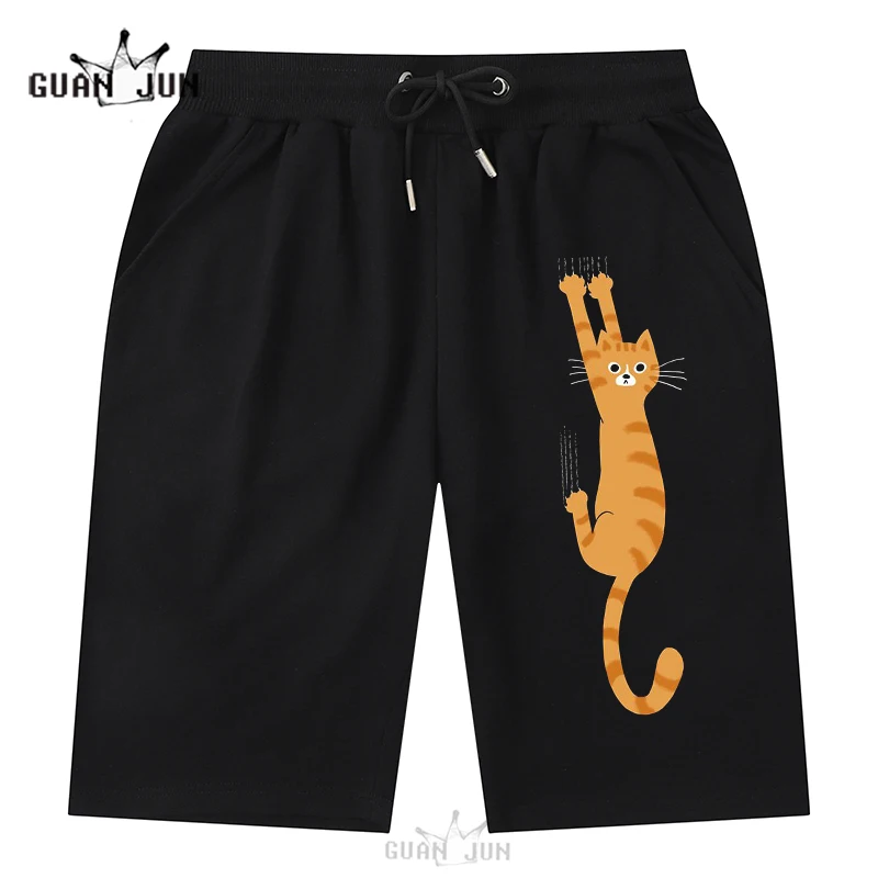 Забавные шорты для мужчин и женщин спортивные бега оранжевые с кошкой