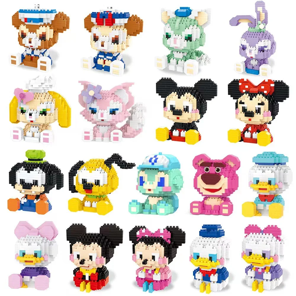 

Disney AnimeKawaii Hello Kitty Mickey Minnie Mouse StellaLou Gelatoni StitchAngel Diamond Building Block FigureKids Toy Gift