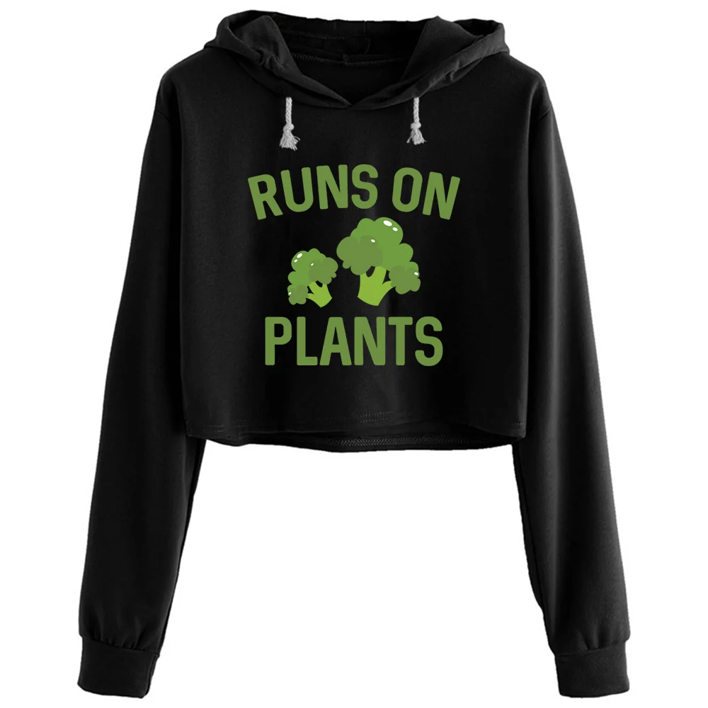 

Runs On Plants Hoodies Women Aesthetic Kpop Korean Y2k Pullover For Girls