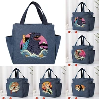 thermal lunch bags waterproof large capacity zipper cooler bag for women lunch box picnic food bag japan cat series pattern