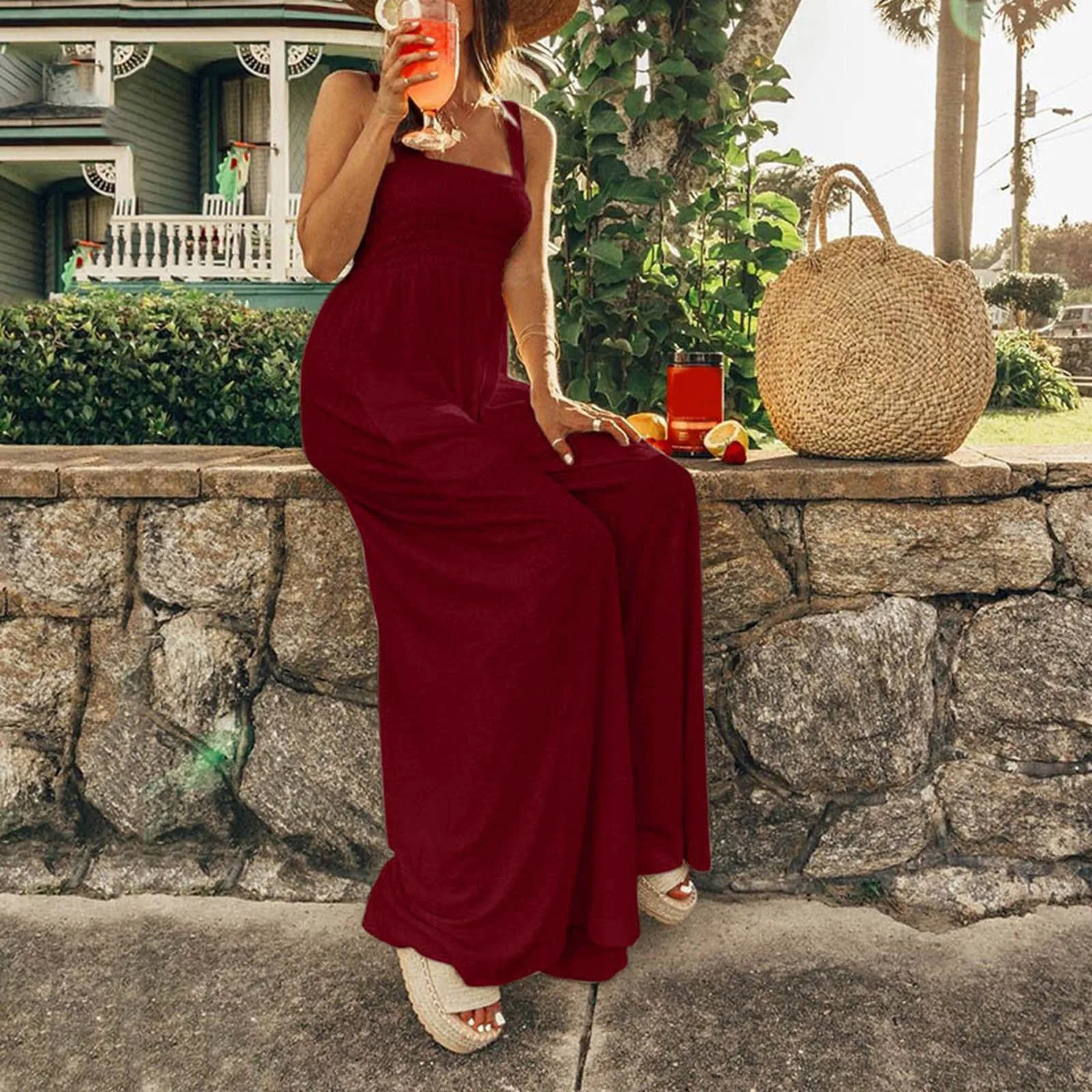 

Long Strap Playsuit Women Jumpsuit Solid Romper Elastic Bust Casual Pocket Women's Women's Suits Wool Jumpsuit for Women