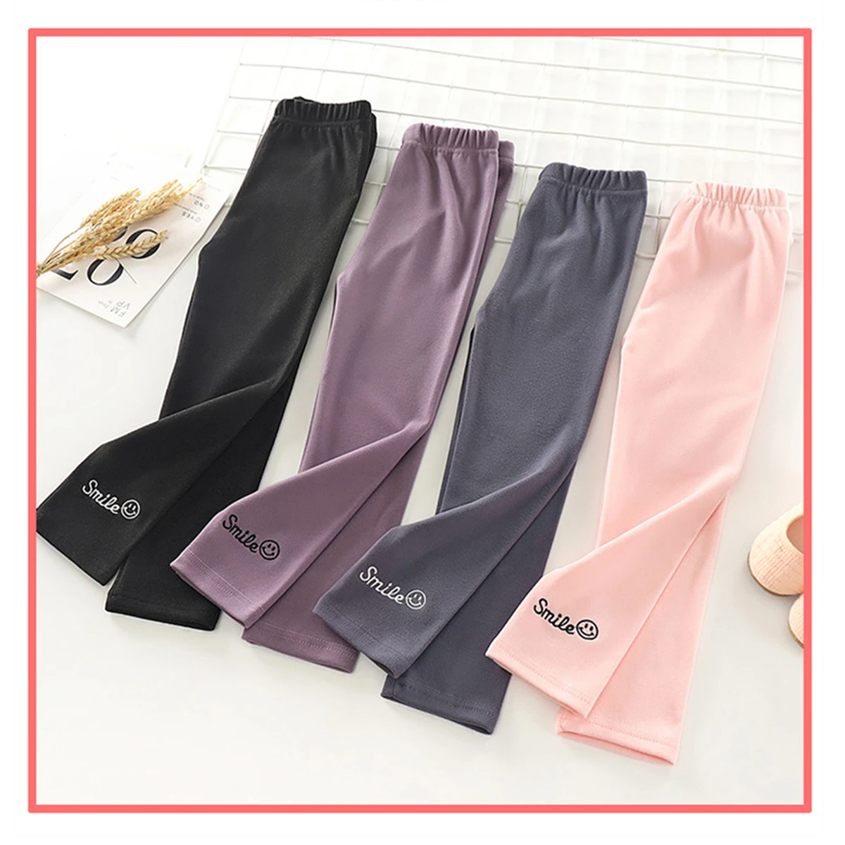 

New Kids Girls Spring and Fall Leggings Solid Colour Stretch Outer Bottoms Black Elegant Pant Girls Bloomer 1-6y Korean Clothes