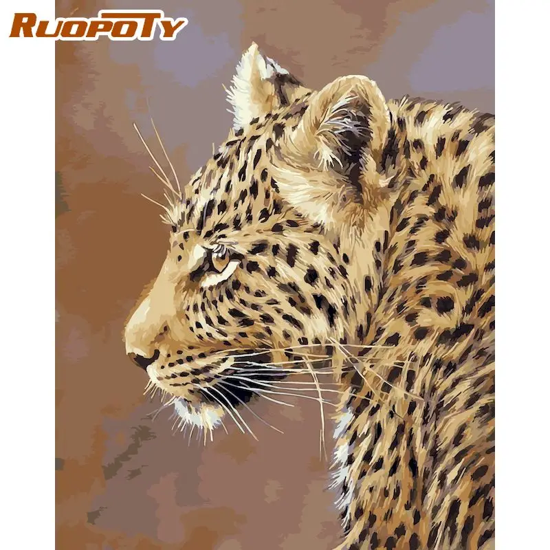 

RUOPOTY Oil Paint By Numbers Kits Animals Leopard Picture Painting By Numbers On Canvas Frameless 60x75cm DIY Home Decor Gift