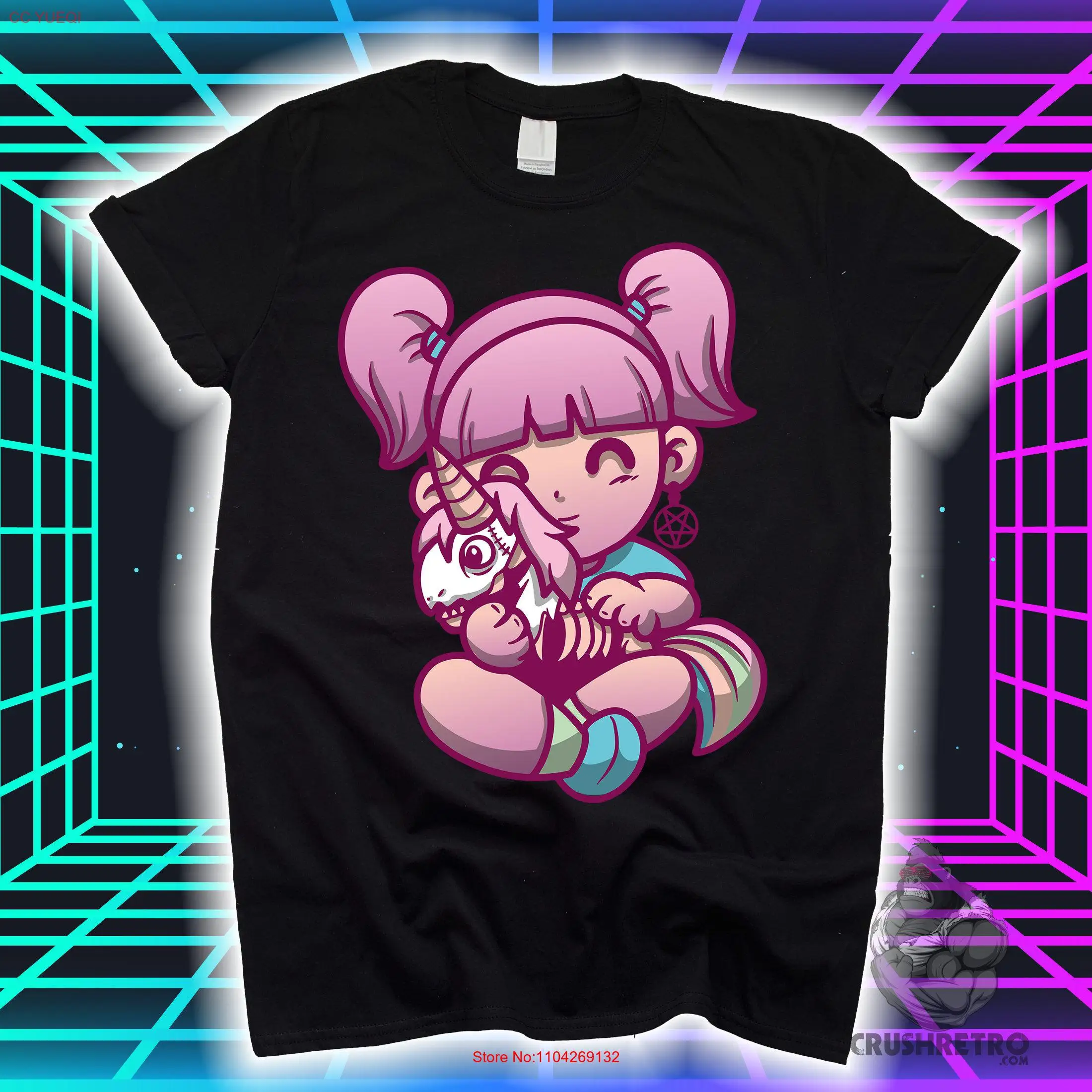Готическая футболка Devil Girl and Her Unicorn Vaporwave Kawaii Pastel Punk Aesthetic Anime SweaT Occult с длинными или