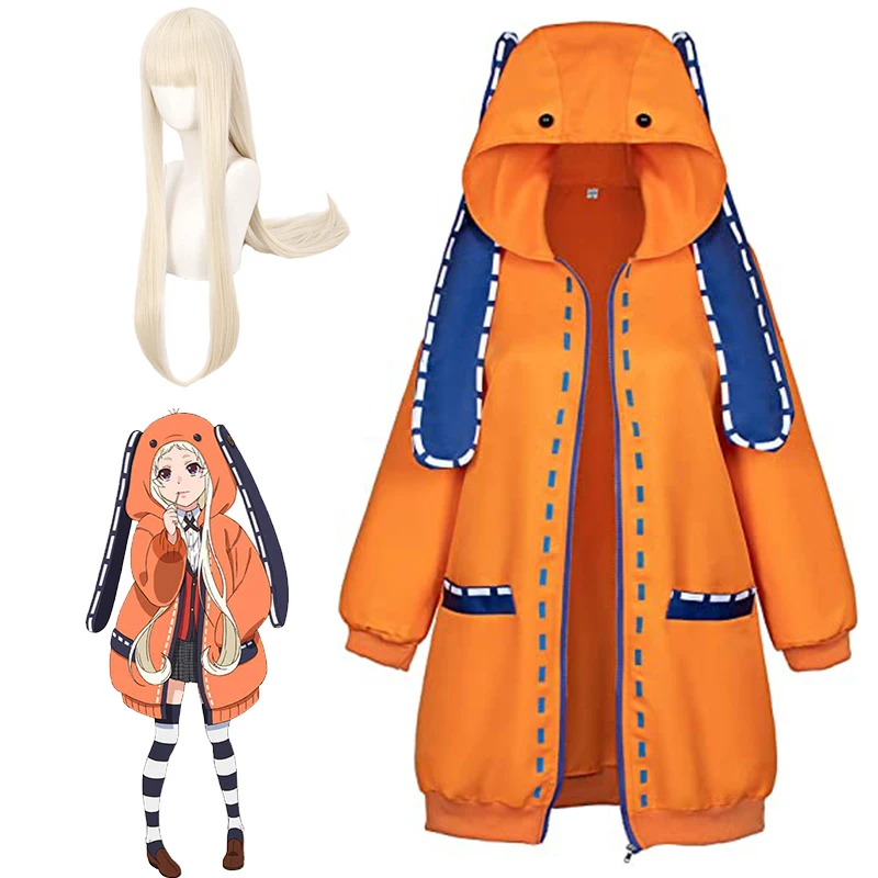 

Аниме Kakegurui Yomoduki Runa Косплей Толстовка комбинированный игрок костюмы толстовки пуловер парик носок Хэллоуин