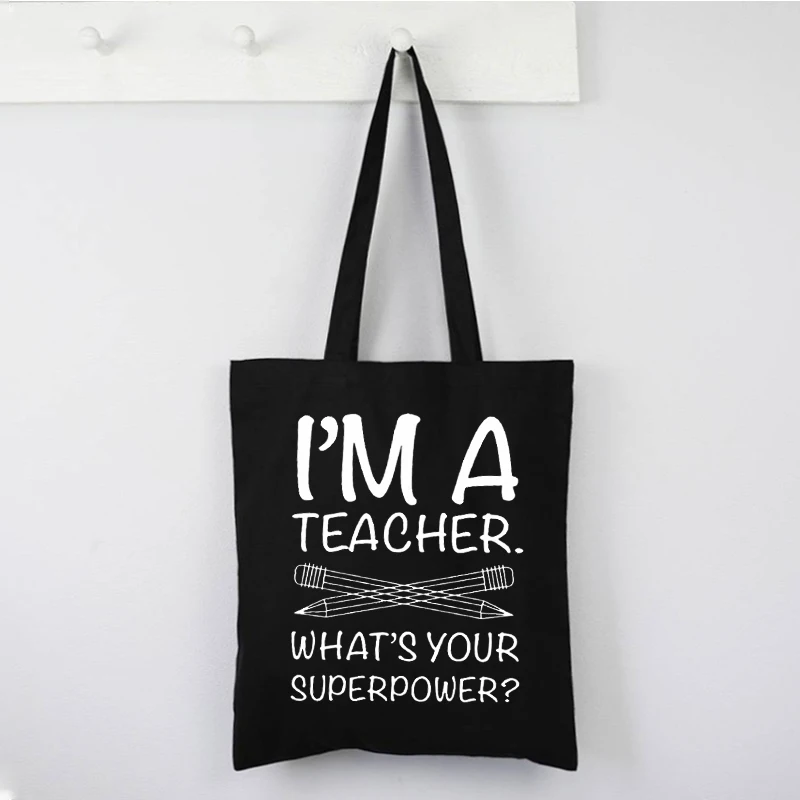 

Teacher Canvas Shoulder Bag Reusable Shopping Tote Bag Fashion Book Bag Foldable Shopper Bag Gift for Teachers Day