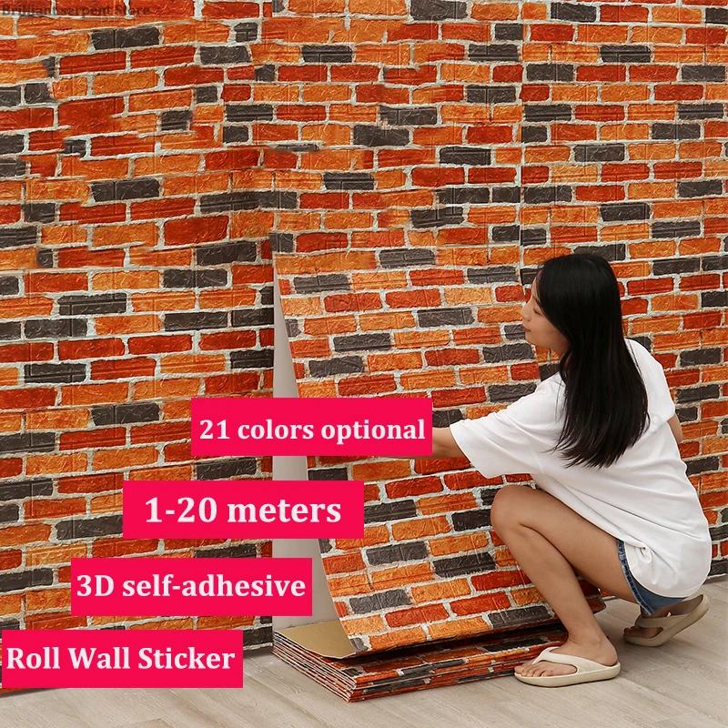 

Self-Adhesive 3D Brick Sticker DIY Waterproof Foam Wallpaper For Kids Room Kitchen Roof Ceiling Background Wall Decals