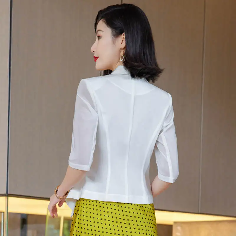 Quality Spring Summer Women's Korean Fashion Elegant Loose Medium Sleeve Jacket Office Leisure Blazer Thin Cardigan Coat Top 4XL