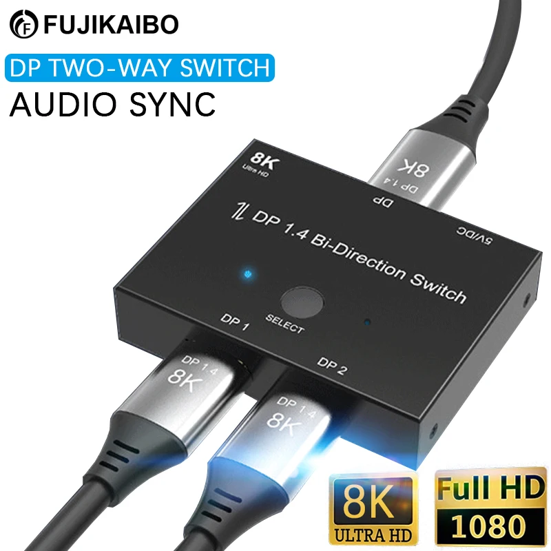 

8K DisplayPort 1.4 Bi-Direction Switch Splitter 2 in 1 Out DisplayPort DP1.4 Manual Switcher For PC TV Box DP Splitter Converter