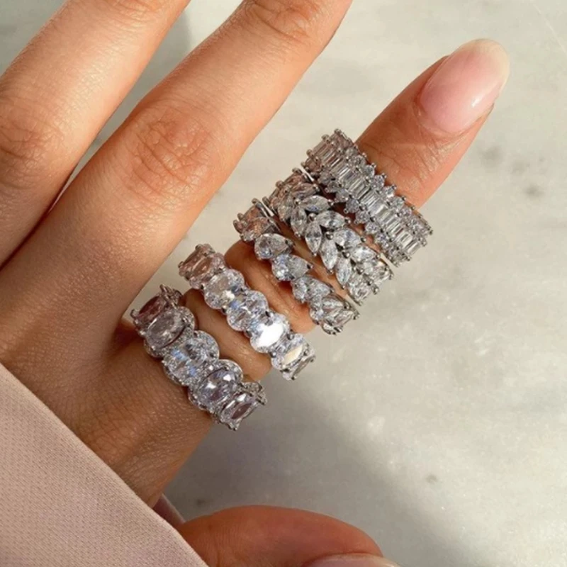 

2022 NEW Luxury Silver Color Finger Rings for Women Bride Wedding Cubic Zircon High Quality Jewelry Wholesale Female Bague