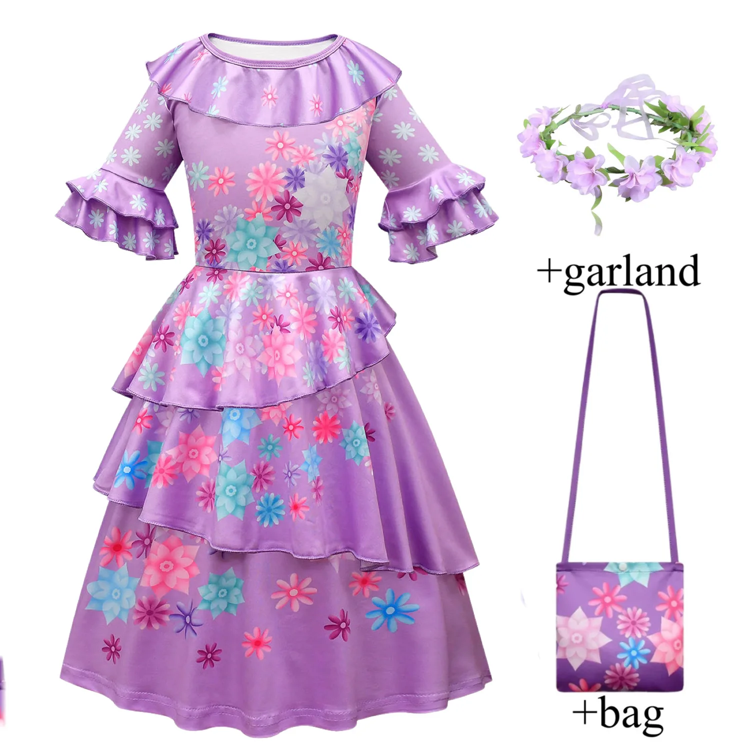 

Детский костюм принцессы для косплея Изабеллы, фиолетовое платье для девочки с париком, для карнавала вечерние вечеринки