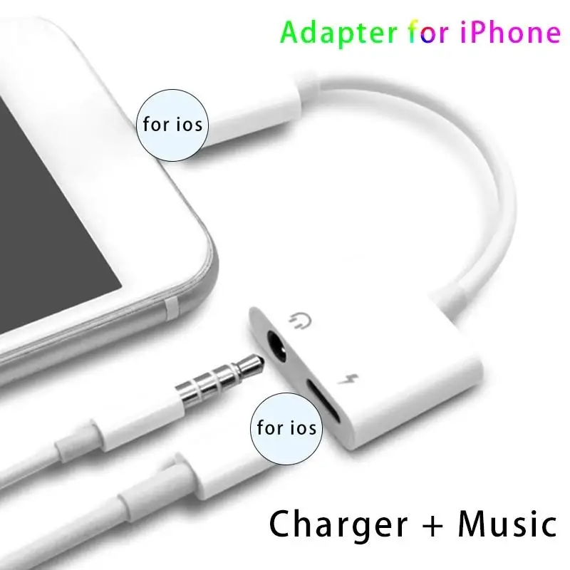 

2 In 1 OTG Usb For Iphone Xs Max Xr X 7 8 Plus Adapter Charging Port To 3.5mm Cable Splitter