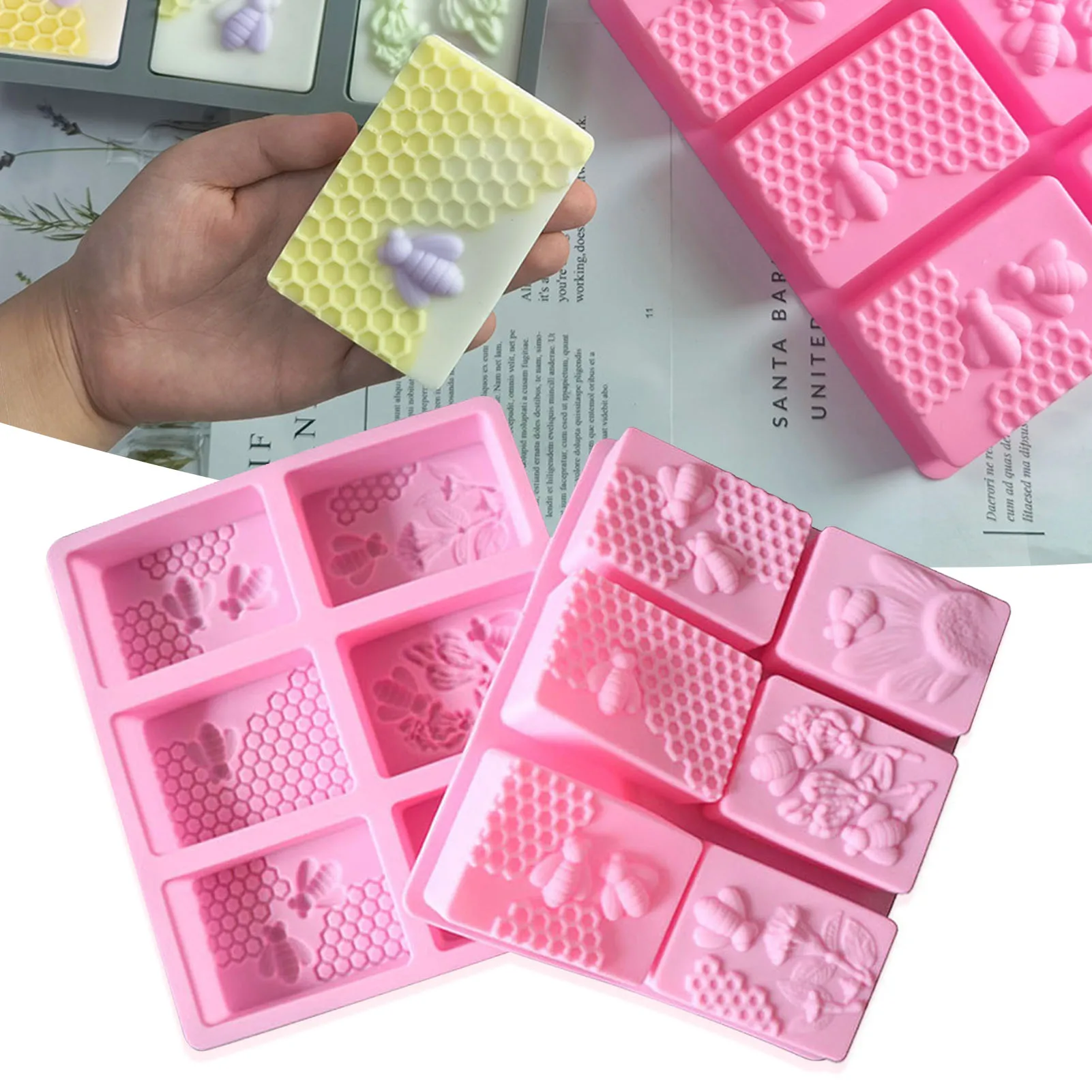 

3d Handmade Soap Silicone Stencil 6 Even Honeycomb Silicone Mold Multipurpose Diy Fondant Template Cake Mold For Home Kitchen