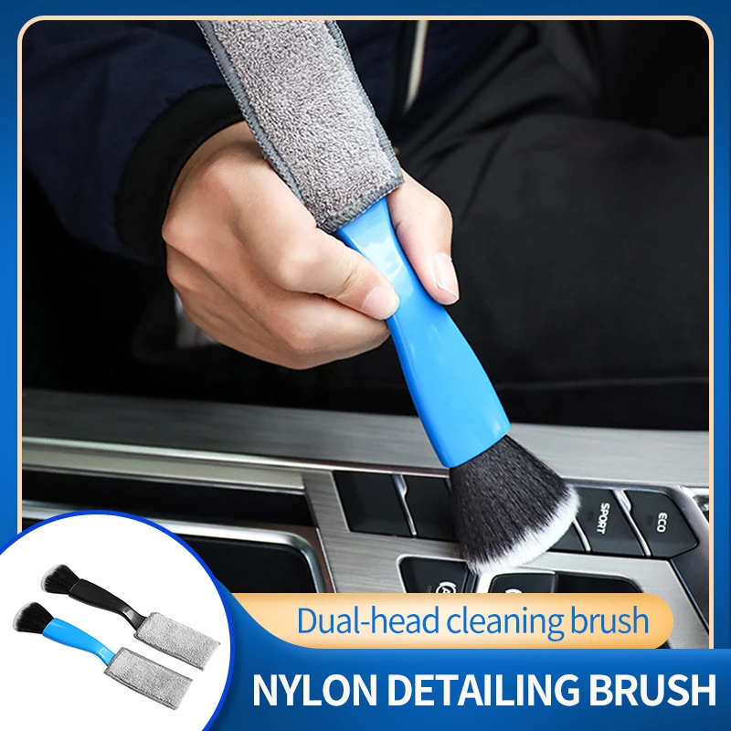 Car Cleaning Brush Dual-Head Detailing Brush Auto Cleaning Kit Tool for Wheel Air Vents Interior Exterior Leather Car Cleaner