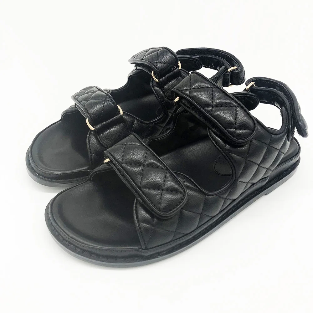 

2022 Fashion Real Leather Summer Open Toe Shoes Ladies Sandals Sandals for Women Women's Slippers Plaid Outdoor Sandals Gift