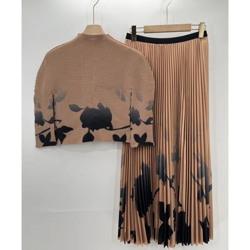 

Модная деловая плиссированная Элегантная футболка с принтом миаке JOCLOTH и тонкая юбка большого размера, Женский комплект из 2 предметов