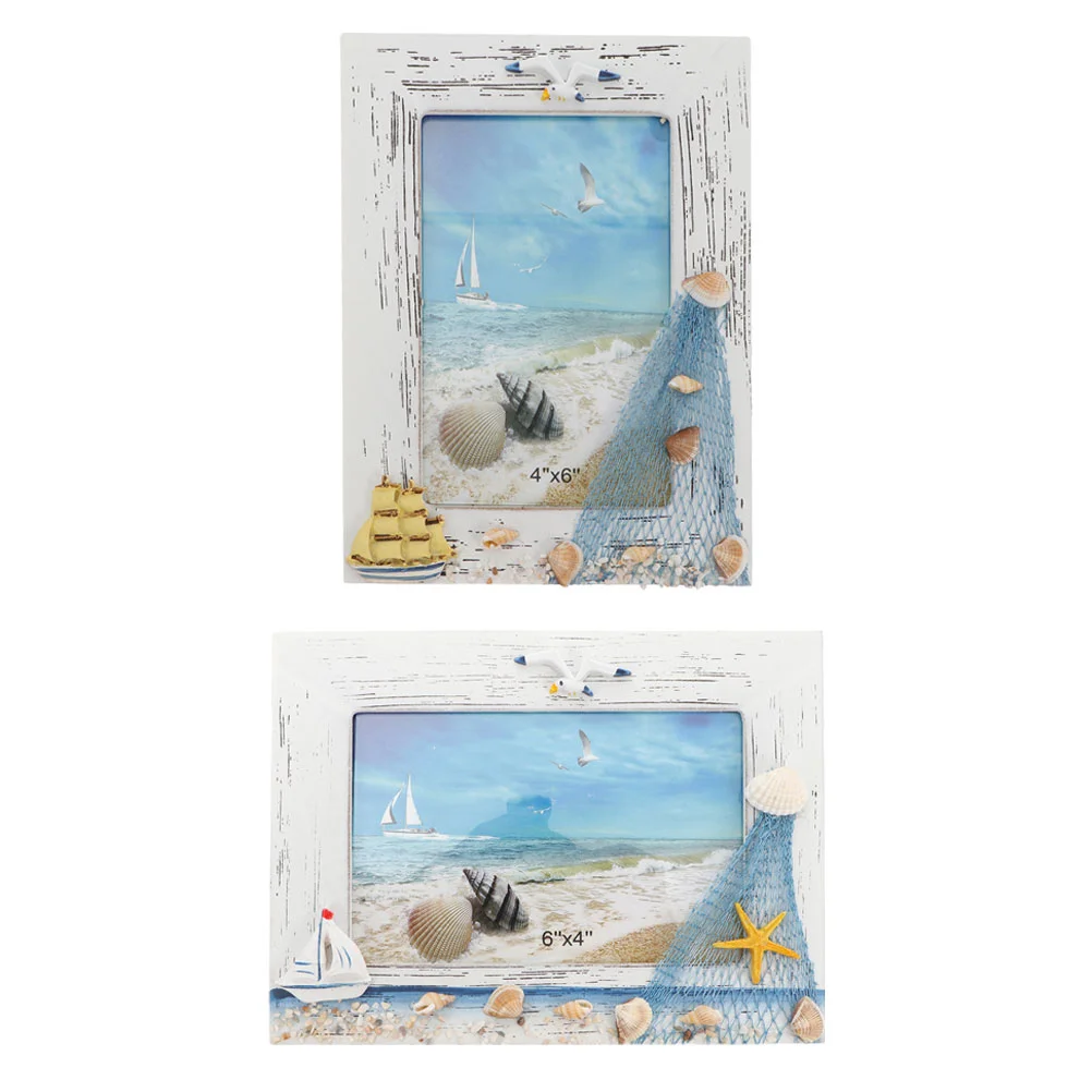 

2 Pcs Wood Decor Wooden Photo Frame Nautical Picture Holder Ornament Vintage Seaside
