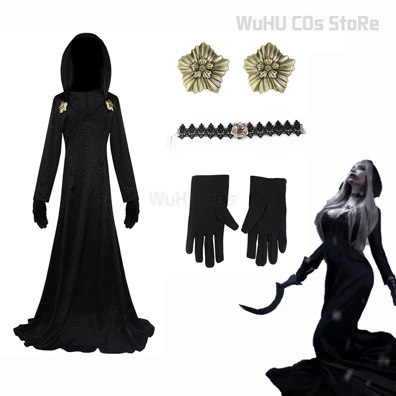 Костюм для косплея Alcina Dimitrescu платье белое в страшном стиле деревни женское на