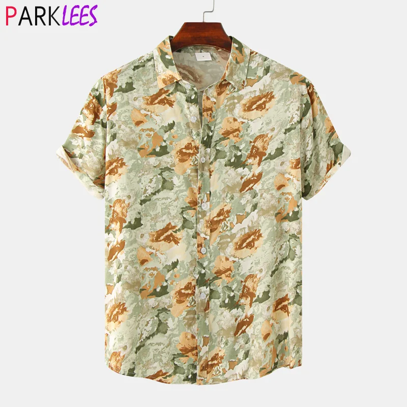 

Camouflage Mens Hawaiian Shirt 2022 Summer New Short Sleeve Plus Size Beach Aloha Shirts Men Casual Vacation Clothing Chemise