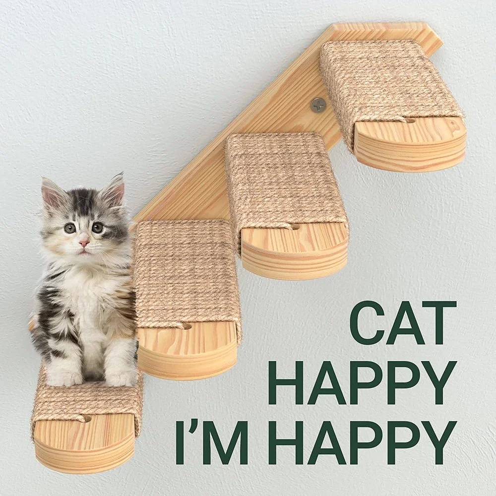 

Pet Cat Climbing Ladder Natural Wood Sturdy Environmentally Friendly Durable Wall-mounted Cat Hammock Climbing Ladder