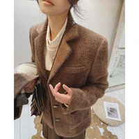 2022 plush brown za woman blazer jacket coat spring clothes dress suits fashion formal outfits elegant costume oem office wear