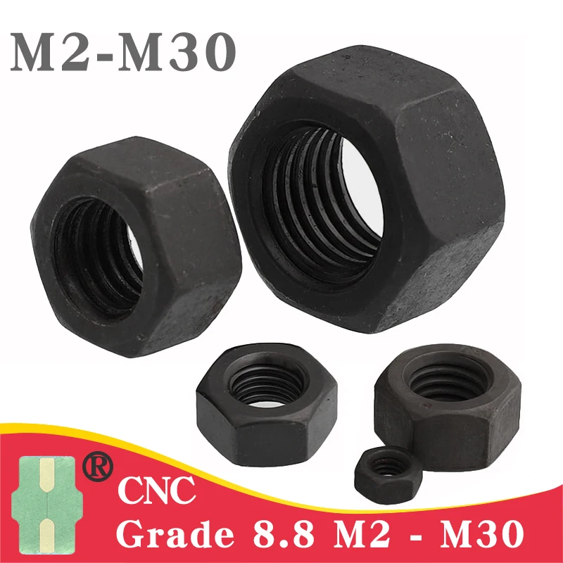 

1-100 шт., черные шестигранные гайки M2 M2 M2 M2 4,8, M2 14 M16 M18 M20 M22 M24 M27 M30 класс 8,8/12,9/углеродистая сталь