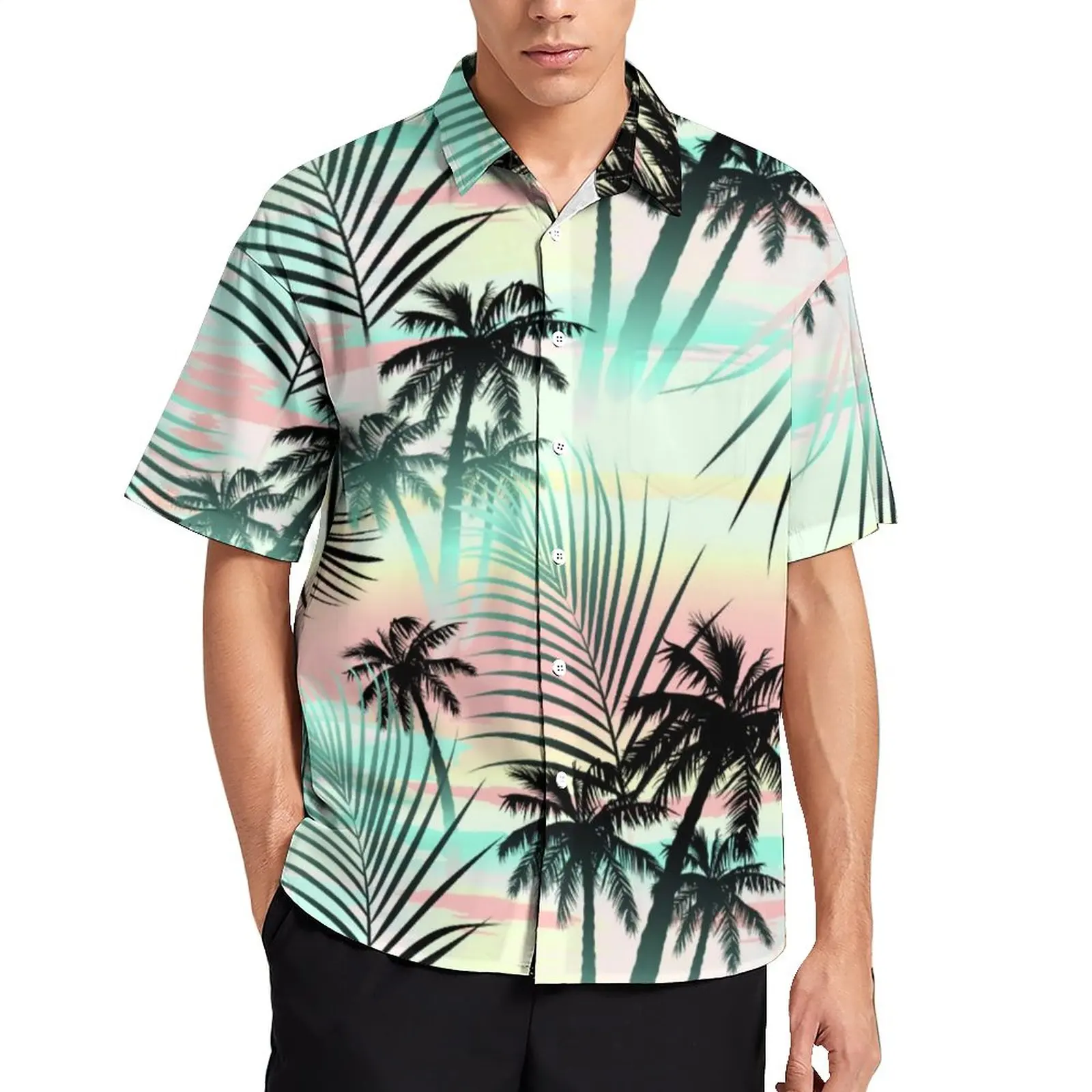 

Повседневные рубашки Sunset, Пляжная рубашка с принтом черных ладоней, Гавайские женские блузки в эстетике, мужской рисунок размера плюс 4XL