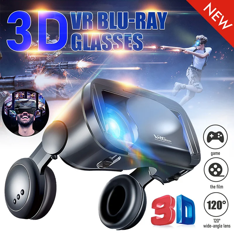 

3d Vr Fone De Ouvido Inteligente Óculos De Realidade Virtual Capacete Para Smartphones Telefone Lentes Com Controladores Fones 7