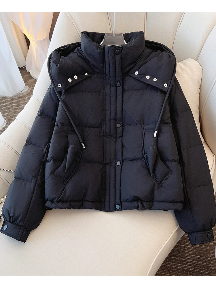 Черный дизайн Sense Hood Короткий пуховик женский 2024 зимняя новая популярная