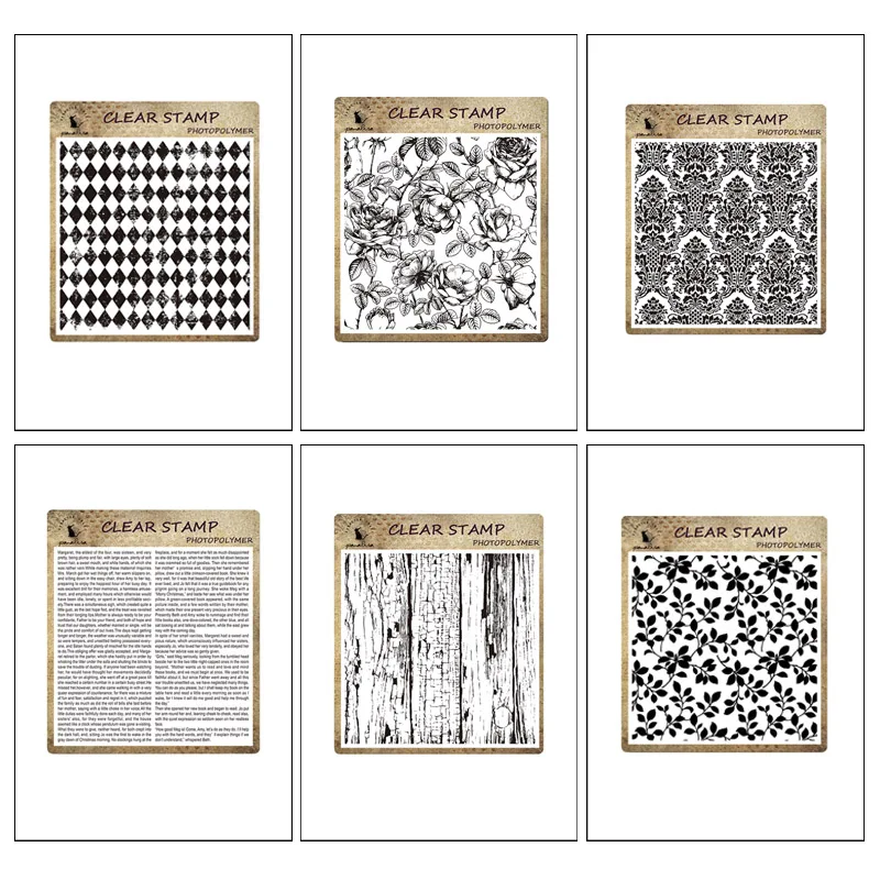 

Handbook Transparent Silicone Stamps Vintage Literary Background Stamps DIY Decorative Handbook Rubber Stamps Rose Wood Grain