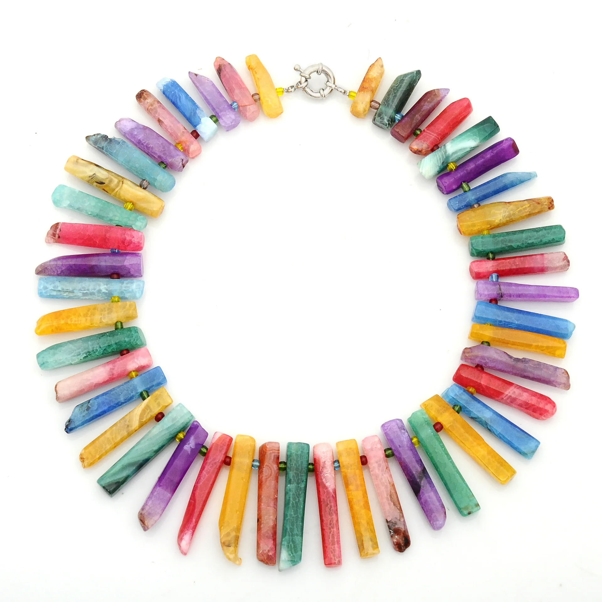 

Natural Stone Agate Dog Tooth Necklace Agate Long Strip Raw Stone Colorful Crystal Beach Holiday Necklace Aggie