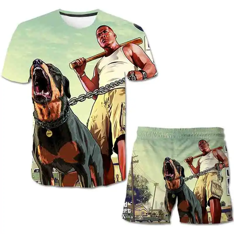 

2022 3D Printed Grand Theft Auto Summer Casual Printed T-Shirt Set Boys Girls T-Shirt + Shorts 2 Piece Kids Sets 3-14 Years Old