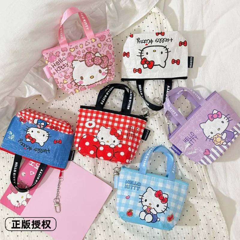 Фото Миниатюрная легкая портативная сумка-тоут Sanrio Kuromi, плетеный кошелек для монет, брелок, держатель для карт, милый мультяшный чехол, подарок для женщин и девочек. №5