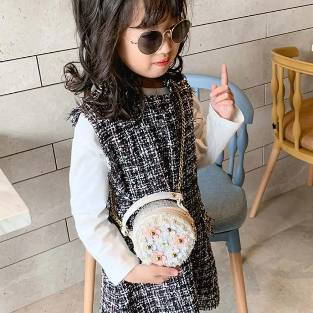 Простая металлическая цепочка с цветком круглая сумка жемчужная шерстяная