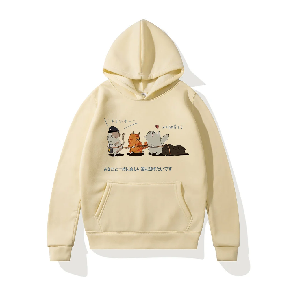 

Мужская толстовка с капюшоном, уличная толстовка, стиль хип-хоп, японский, Kanji, Harajuku, с веселым Гато, в