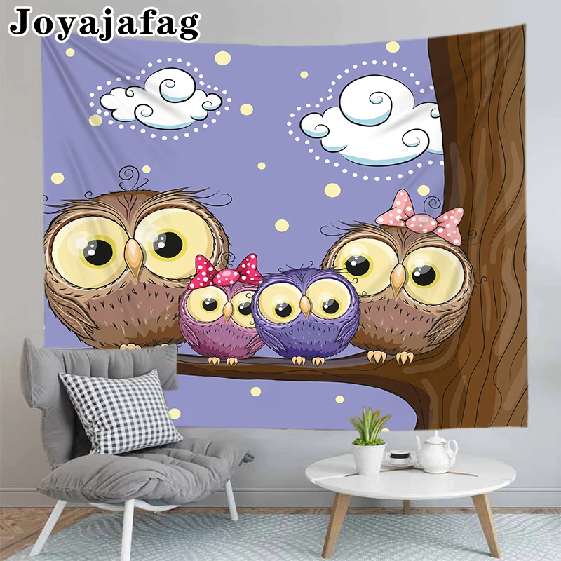 

Cartoon Owl Tapestry Wall Hanging Polyester Home Background Large Sizes Tapestry For Living Room Decor