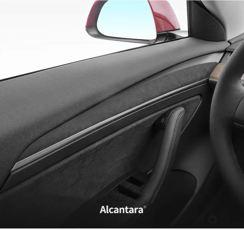 

For Tesla Model 3 Y Italy Alcantara Black Coating ABS Panel Door Trim Cover & Gray China Alcantara Door Wood Wrap Decor Sticker