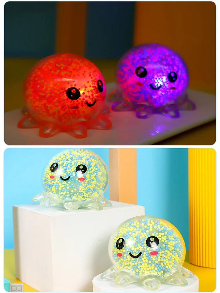 

1pc Led Flash Foam Octopus Squeeze Toys Stressball Glowing Light Squid Vent Ball Decompression Toys