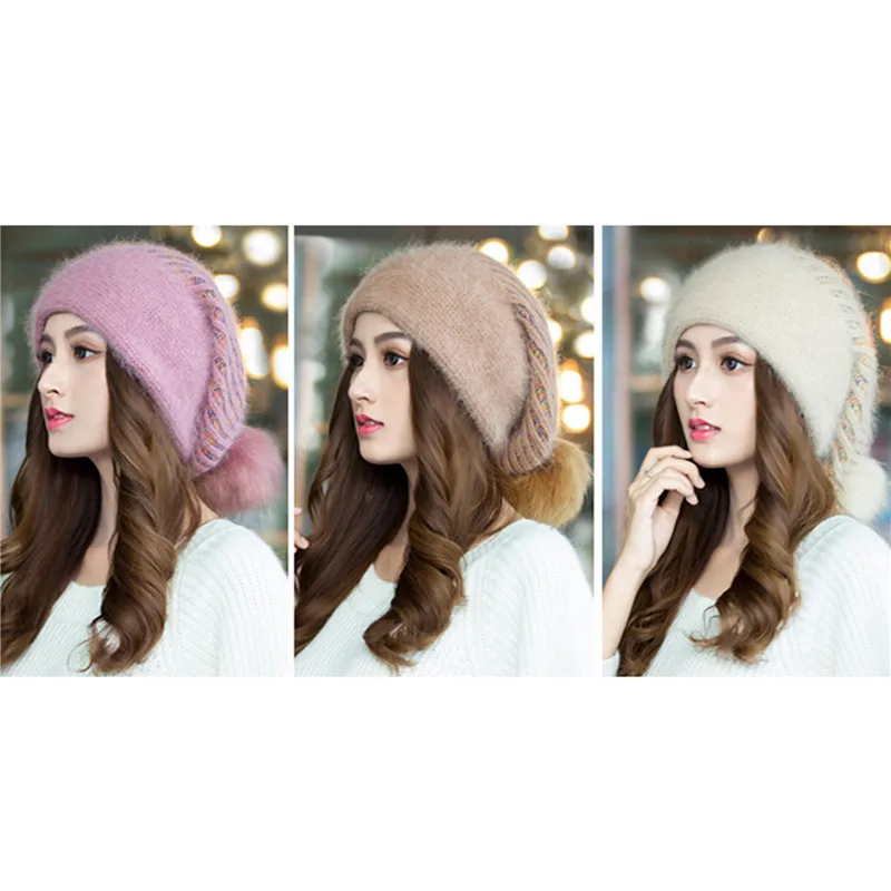 Winter Women Acrylic Knitted Hat Fashion Warm Earflap Blended Solid Hats Leisure Windproof Females Skullies Caps
