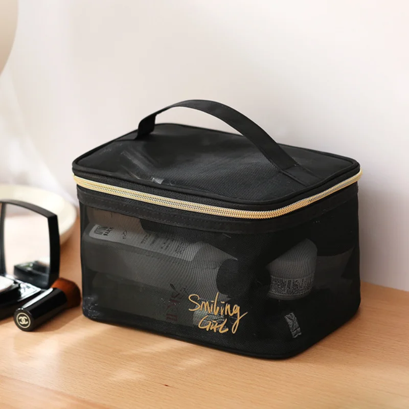 

Women Black Mesh Cosmetic Bag Case Small Large Toiletry Makeup Bag Kits Box Transparent Travel Comsetics Brushes Organizer