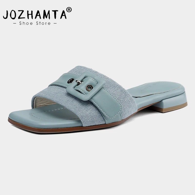 

Женские шлепанцы JOZHAMTA из натуральной кожи, летняя модная обувь на низком каблуке, повседневные сандалии-слайды с пряжкой, размеры 34-39, 2023