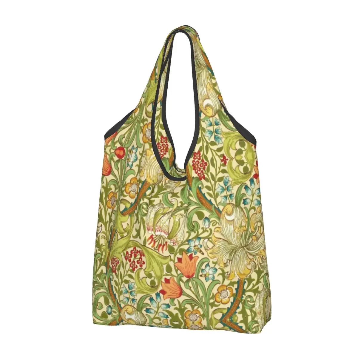 

Custom William Morris Golden Lily-Fashion Floral Print Shopping Bags Women Portable Big Capacity Grocery Shopper Tote Bags